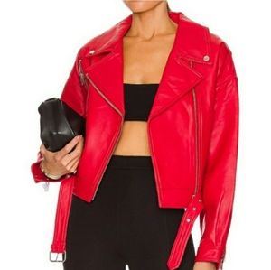 Ena Pelly Red Leather ‘Grace’ Biker Moto Jacket